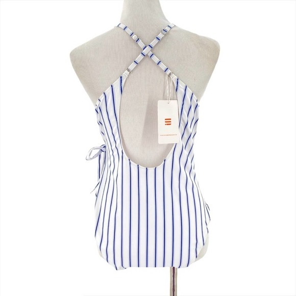 NEW Selfiego Blue White Striped One Piece Swimsuit - Picture 3 of 10